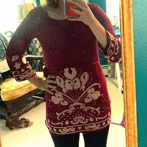 Embroidered maroon tunic dress
